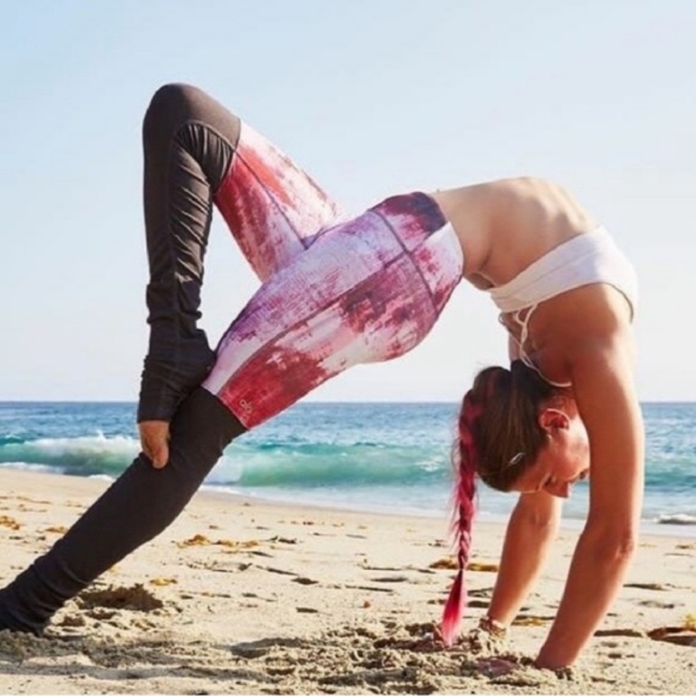Alo Goddess Pink and Gray Leggings